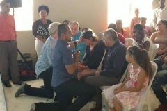 Wayne and Conrad praying for Esperanza! Last night was the dedication of the church that was built all because this frail precious lady heard the Lord speak to her to give part of her land to build this church. Sitting beside her is Pastor Hugo of Living Word Church in Minnesota who helped us all make this possible. The church was full and many standing outside. We are grateful to all the Pastors who came and labored with us to get this lovely church built! May the Lord bless and continue to Build HIS Church!!!